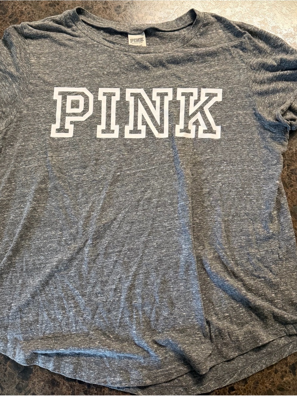 PINK Victoria's Secret Heather Gray Logo Tee with White Lettering